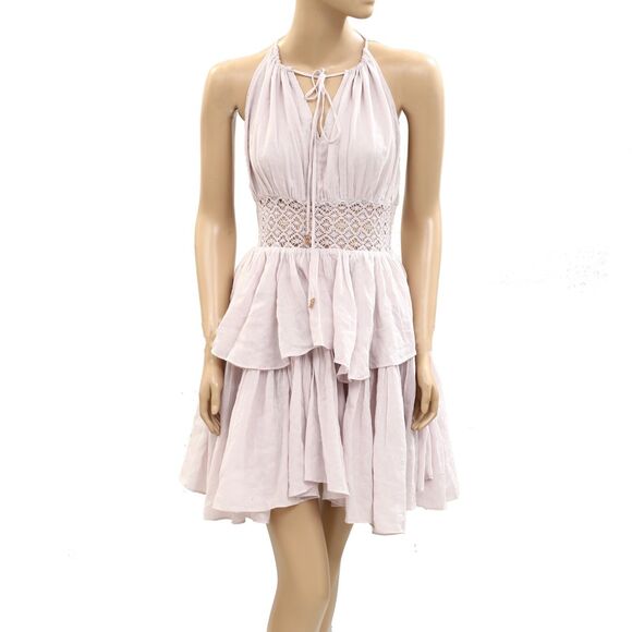 Free People Free Est Whisper Waves Mini Dress Tiered Smocked Lace S NWD 284428 - Picture 4 of 9